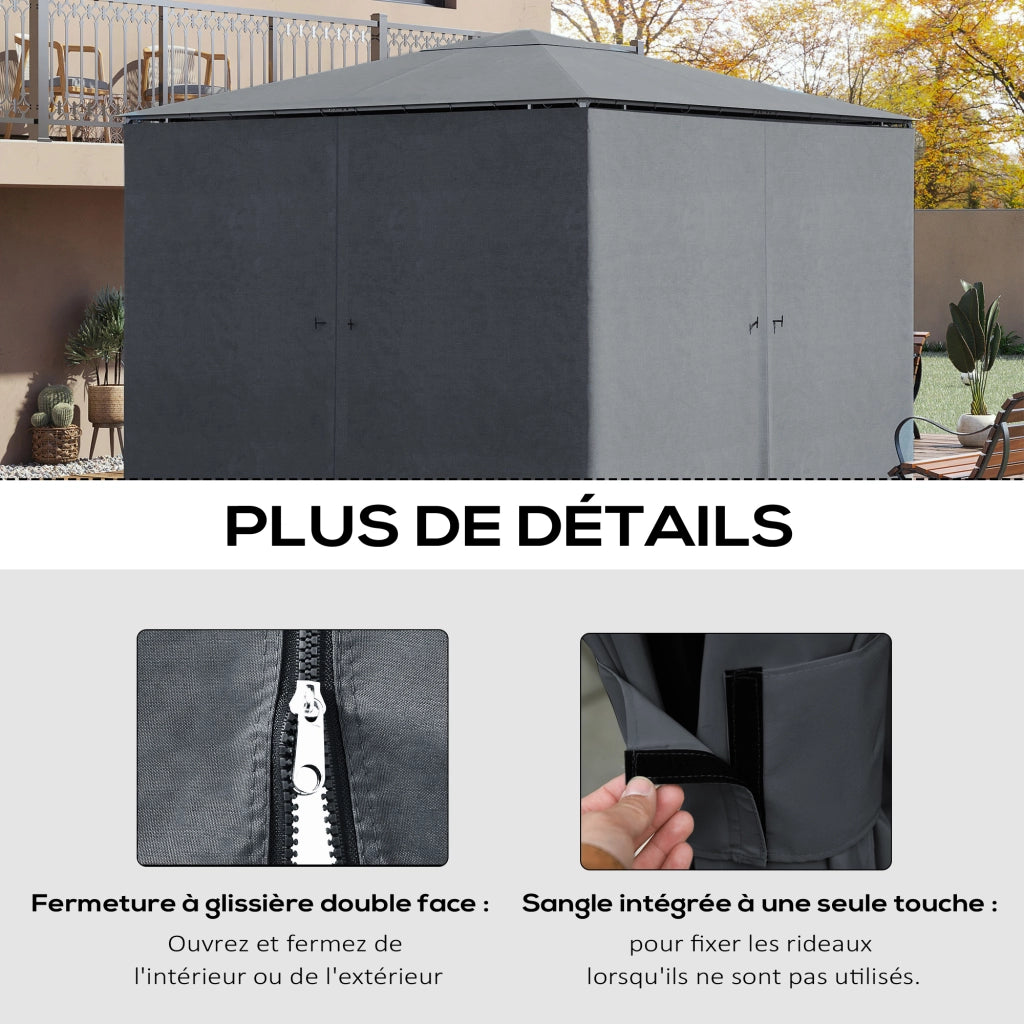 Pavillon da giardino 4 paroi rigido protezione pioggia vento sole ¨C zephmum ¨C grigio 300x300 cm