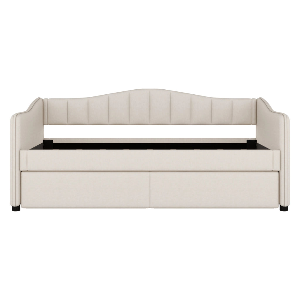 LETTO 90x200 cm con letto estraibile in lino beige senza materasso