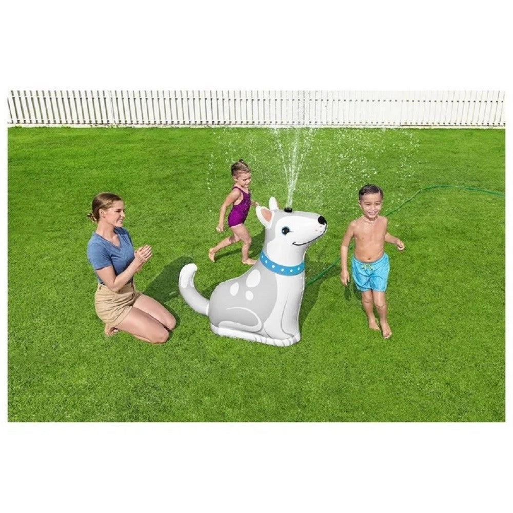 Trade Shop - Cane Spruzza Acqua Irrigatore Gioco Gonfiabile Happy Husky 112x44x100 Cm 52570 -