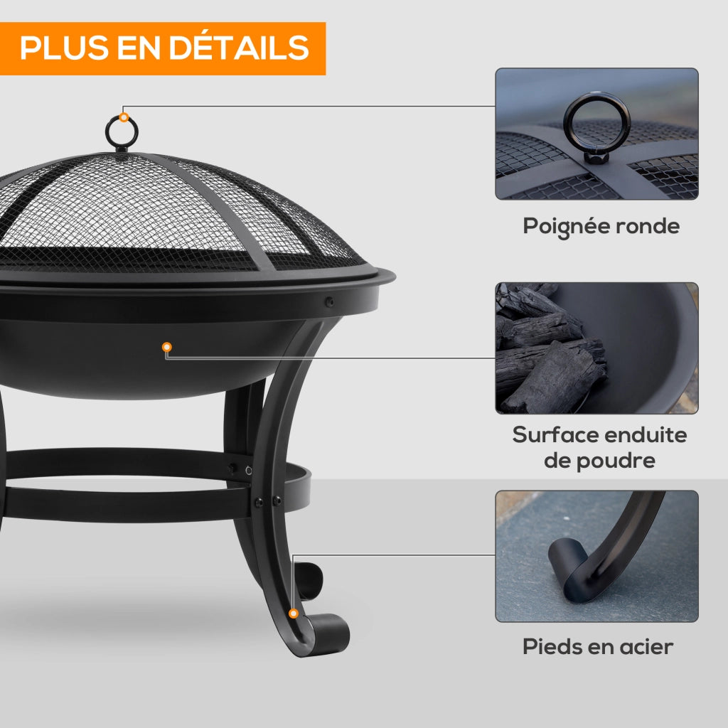 Brasero Foyer Esterno Rotondo con Parascintille ¨C zephmum ¨C Nero 55x55x50 cm