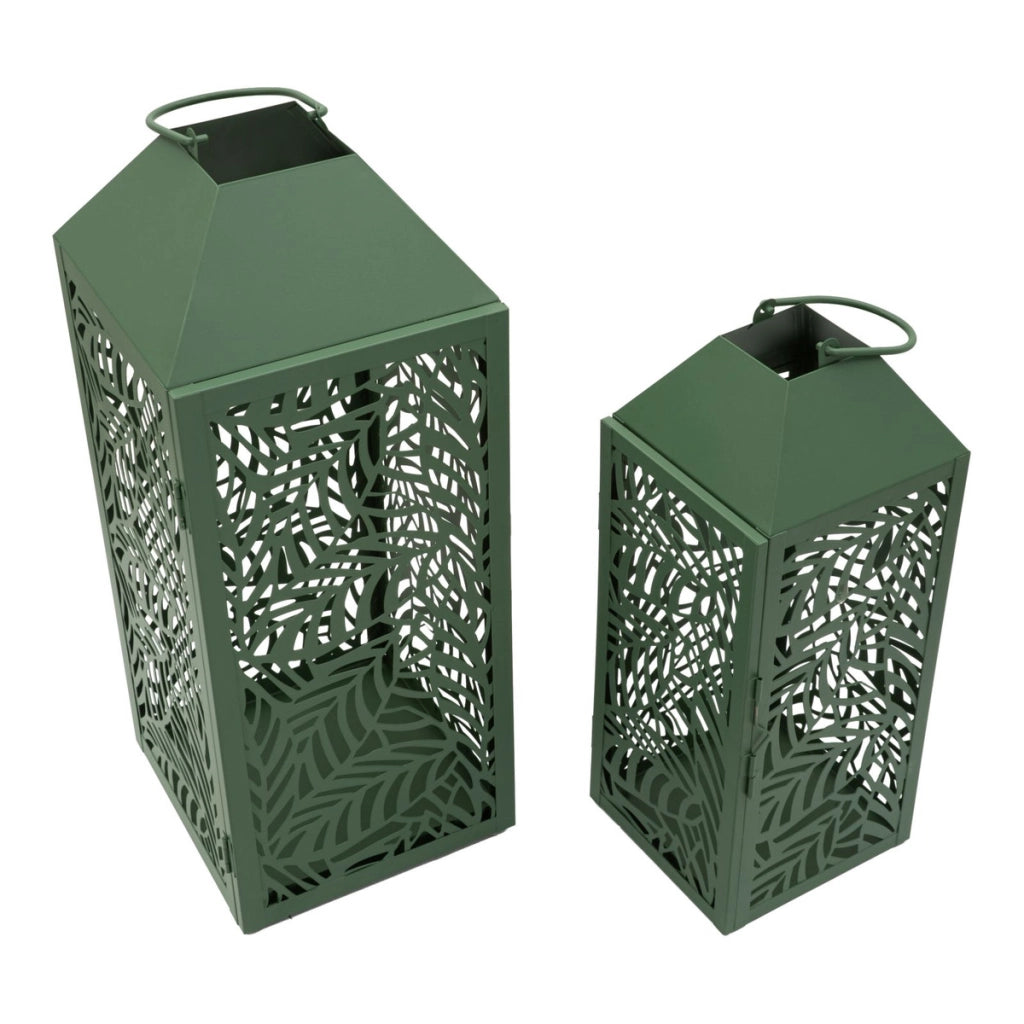 Set di due lanterne Carving in metallo con intagli a foglia