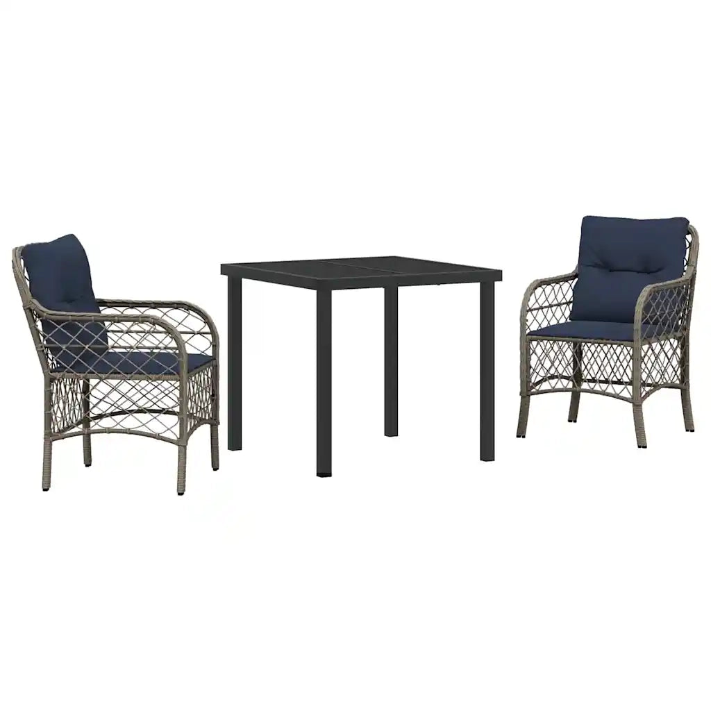 Set da Pranzo per Giardino 3 pcs Grigio e Nero Rattan 3380246