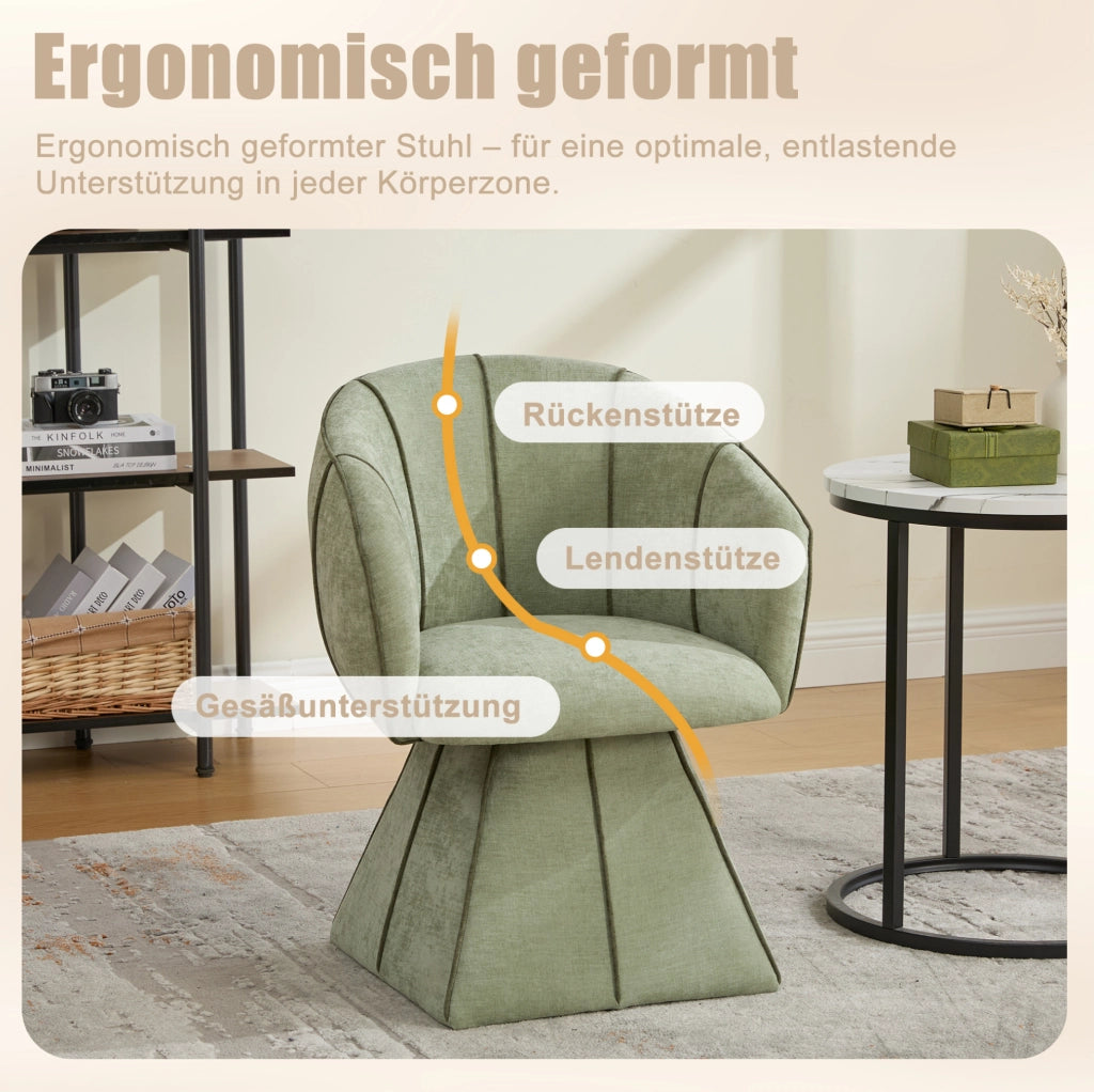 Poltrona girevole in chenille verde oliva con schienale alto; 56x54x74;5 cm