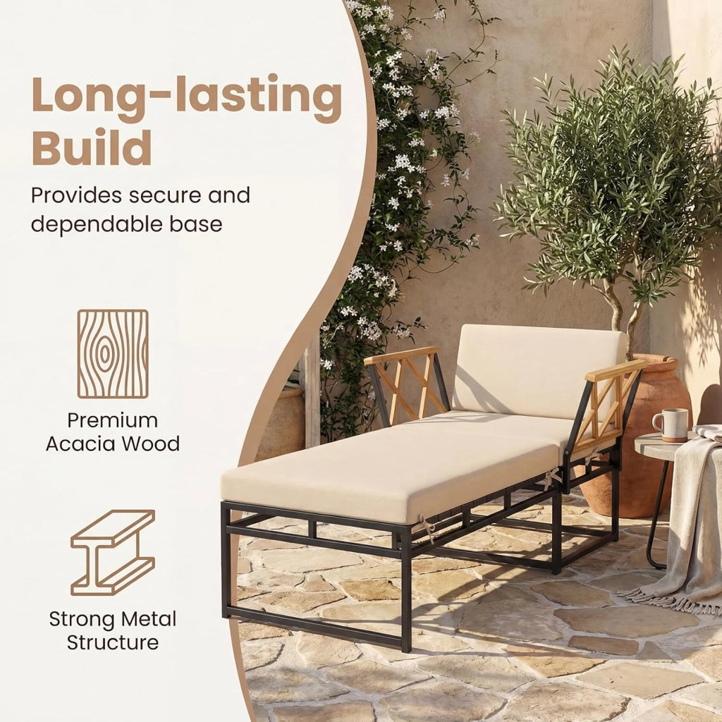 Sedia a sdraio da giardino con cuscino, lettino da esterno 2 in 1, 1 poltrona + 1 panchina, carico totale 180+360 kg, bagno di sole, design ergonomico, 175 x 55 x 66 cm, per terrazza e