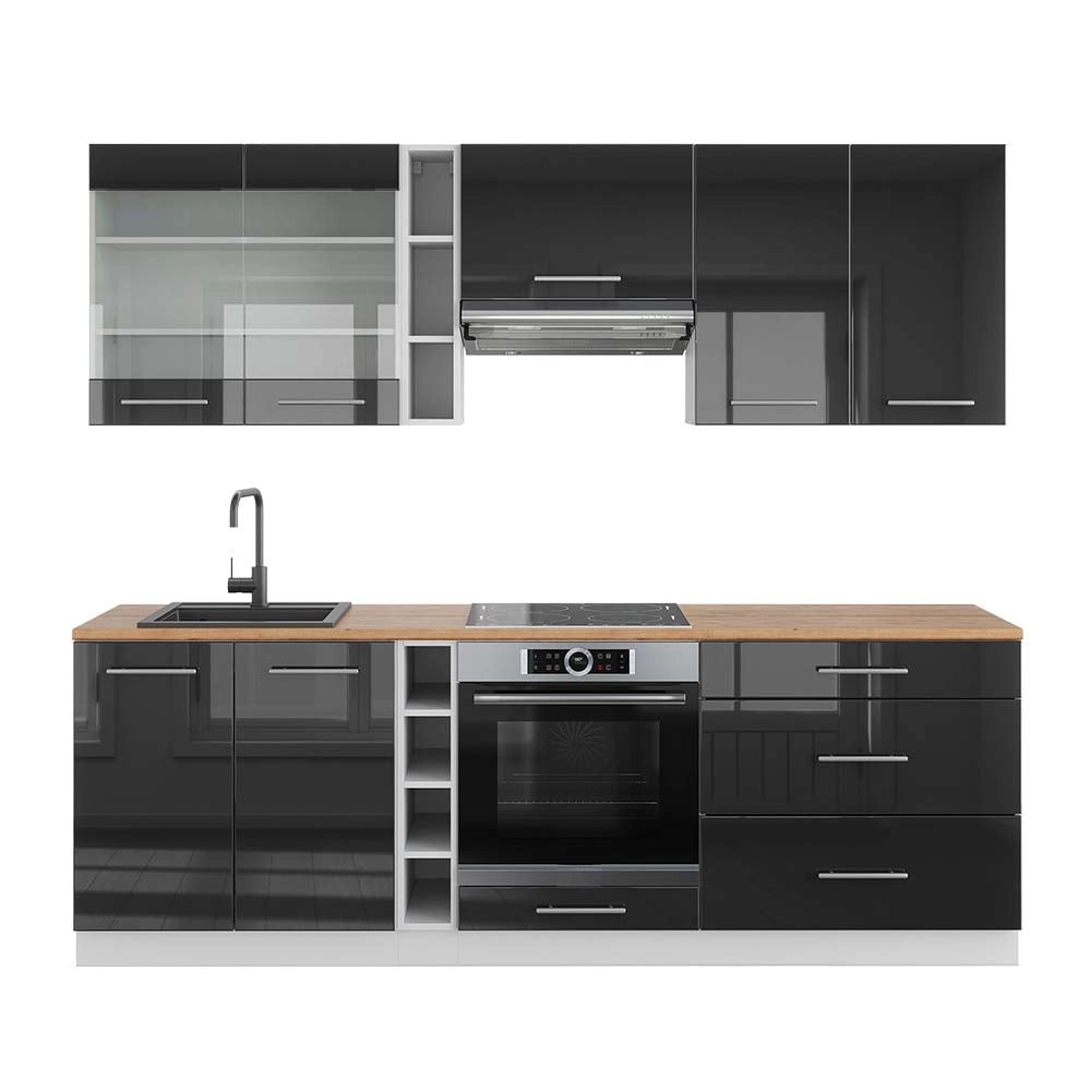Cucina componibile Fame-Line Antracite lucido/Bianco 235 cm, PL Rovere Vicco