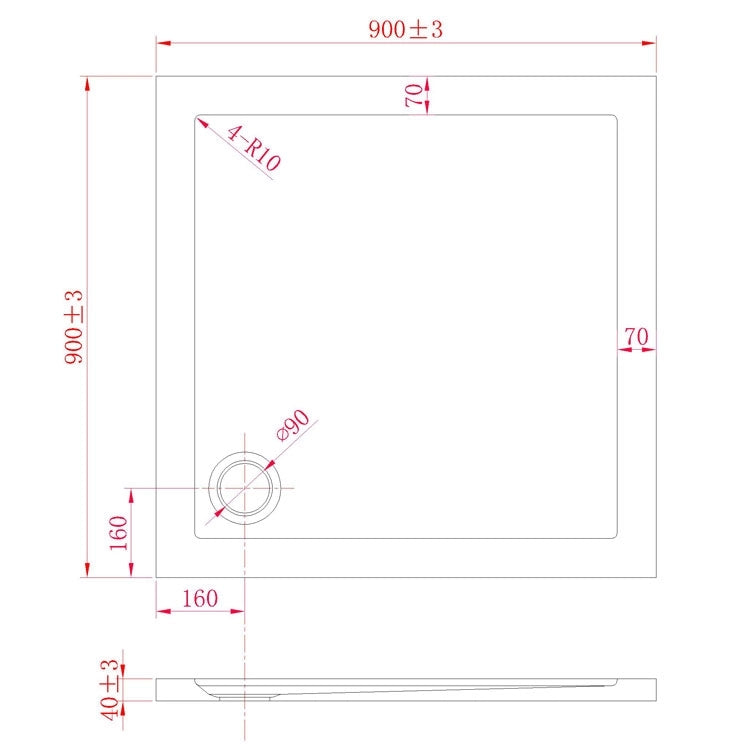 Piatto Doccia Slim 90x90x4 cm Quadrato Acrilico Bordato Antracite Effetto Pietra mod. Flower