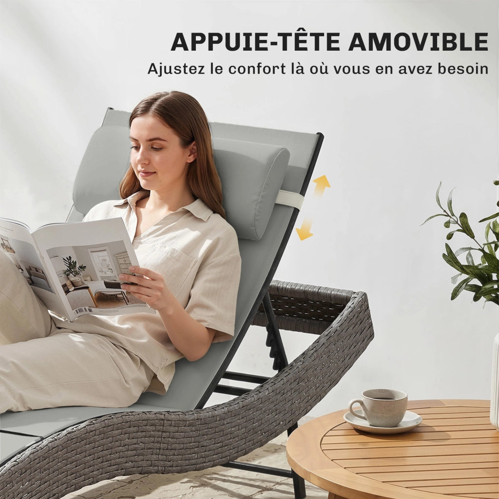 Chaise Longue da Esterno con Cuscino ¨C Zephmum ¨C Grigio, Polipropilene, 198x61x44 cm