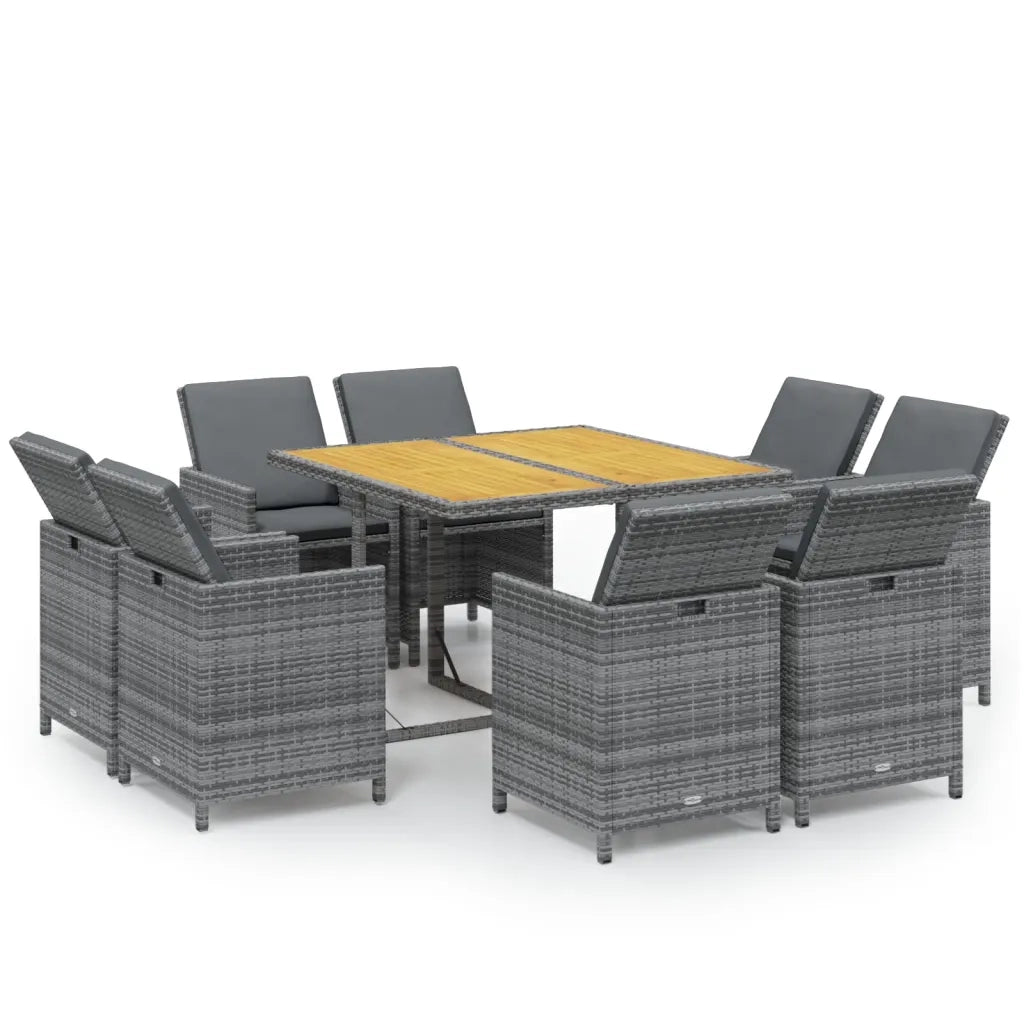 Set Pranzo da Giardino 9 pz con Cuscini in Polyrattan Grigio 3095525