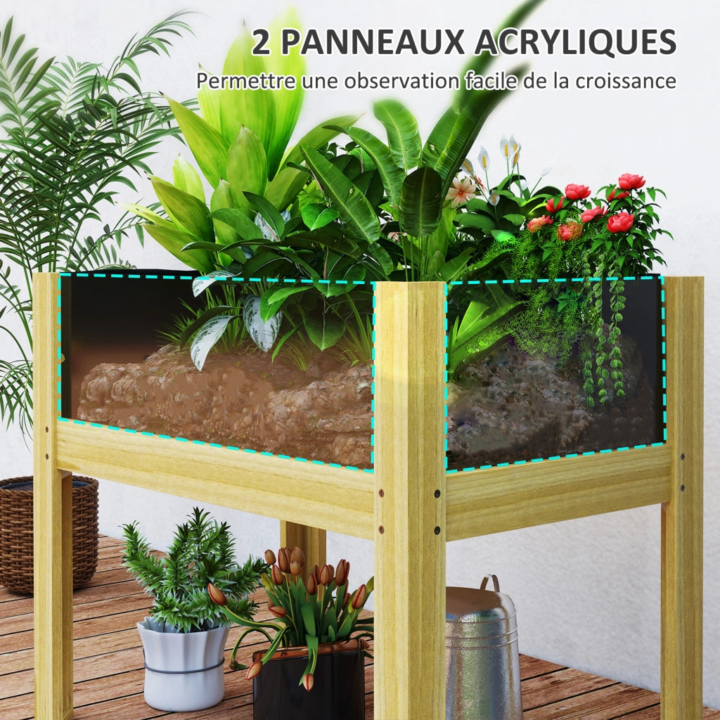 Fioriera rialzata con piedini ¨C Xylo ¨C legno naturale con pannelli acrilici 75x46x60,5 cm