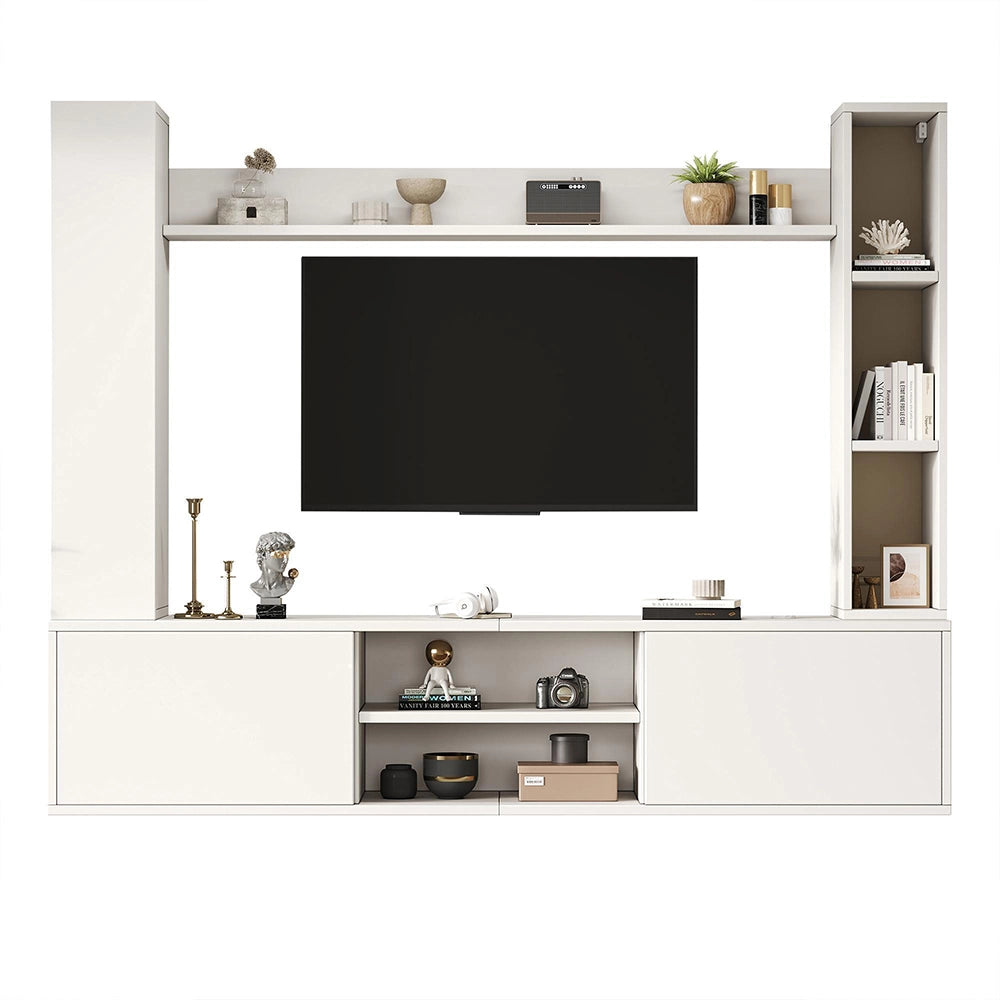 Set TV a Parete Completo 4 Pezzi 180x35x33.5cm - Xylo - con Vetrine, Bianco, fino a 80"
