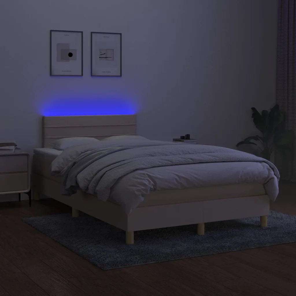 Letto a Molle con Materasso e LED Crema 120x200cm in Tessuto 3133786