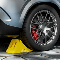 Cunei fermaruota, set di 2 cunei per ruote, capacità 6,5 t/coppia, per autocarri e rimorchi, con piastra dentellata in metallo