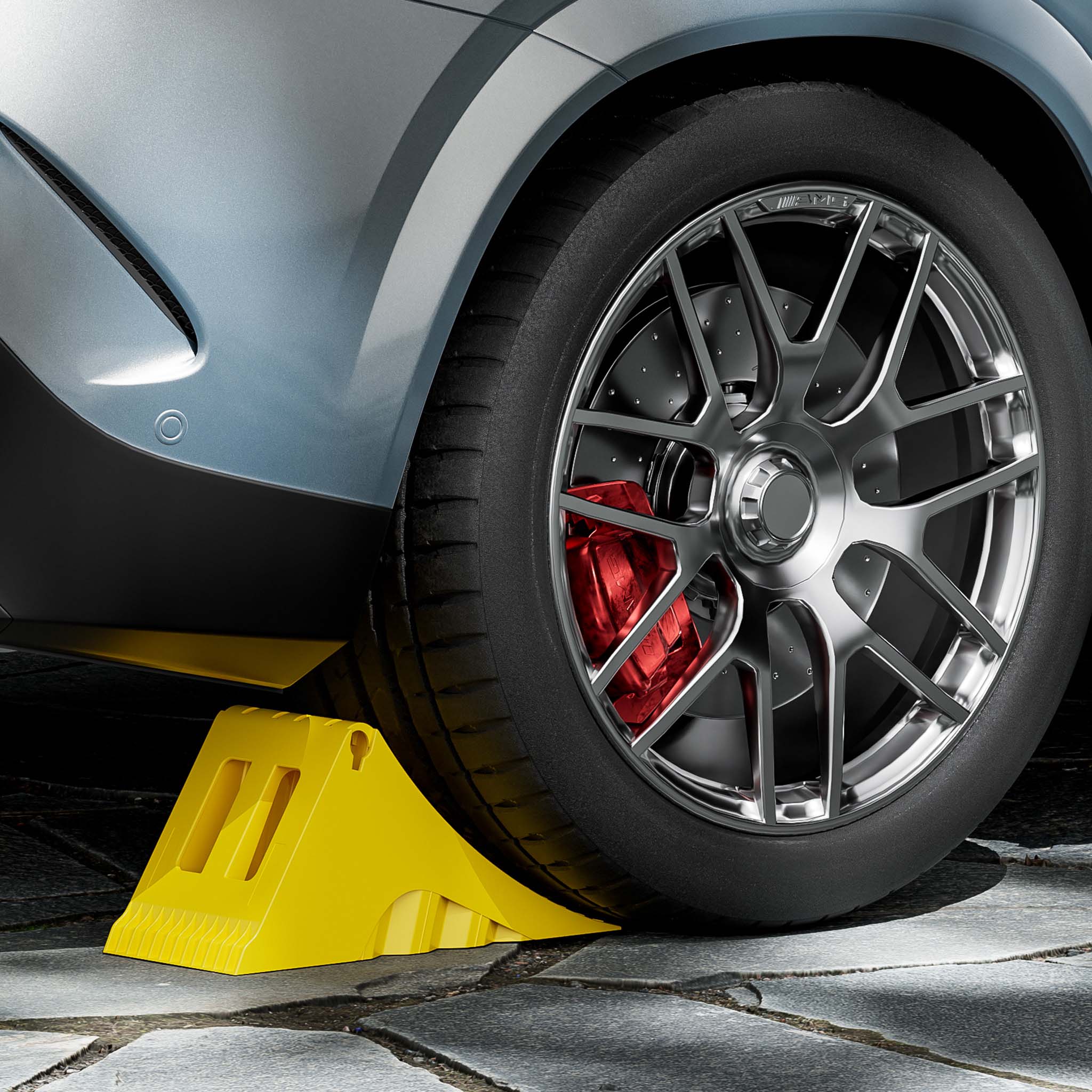 Cunei fermaruota, set di 2 cunei per ruote, capacità 6,5 t/coppia, per autocarri e rimorchi, con piastra dentellata in metallo