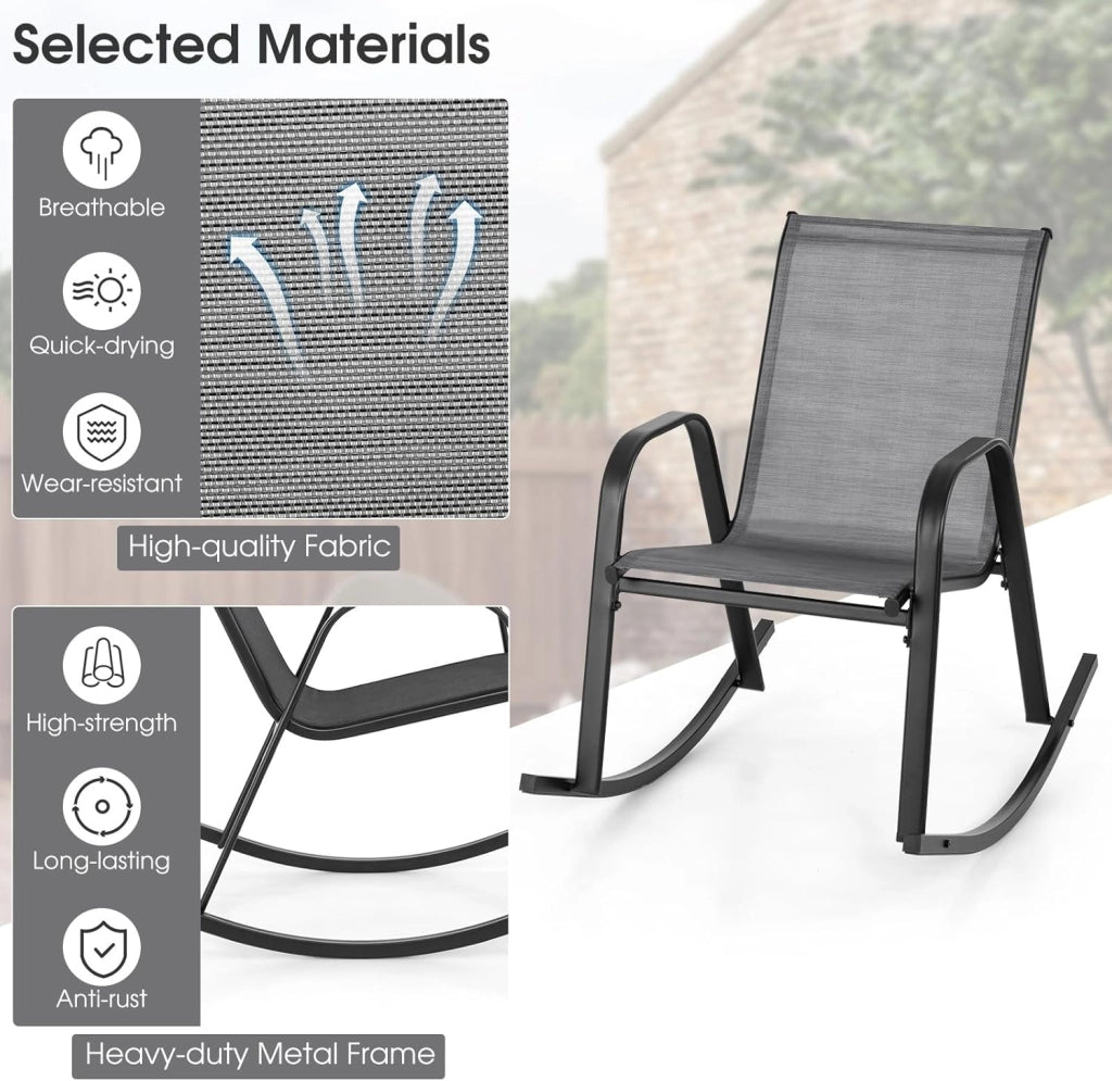 Set di 2 Sedie a Dondolo, Resistenti alle Intemperie con Braccioli, Portata Massima 150 kg, Sedia Basculante da Esterno per Giardino, Balcone e Terrazza