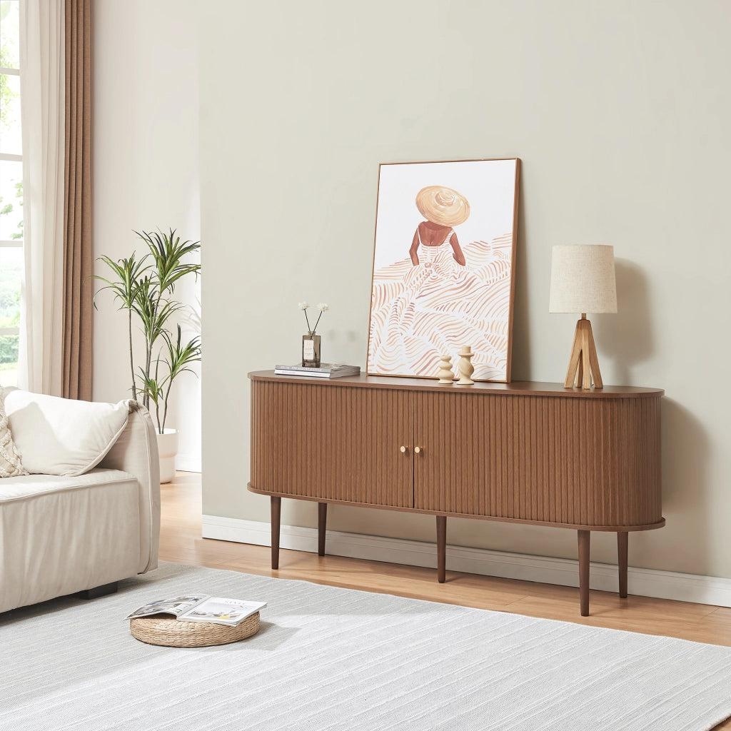 Mobile Contenitore Mapia con Ante Scorrevoli Credenza Bassa Madia 166x40x70 cm Effetto Noce [en.casa]