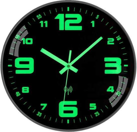 Orologio da Parete Radiocomandato con Luce Senza Suono Ticking 25cm Grande Stile Vintage Nero Moderno Orologio per Bambini per Parete Camera da letto Salotto Facile da Leggere per Camera Casa Cucina Camera da letto Ufficio Scuola
