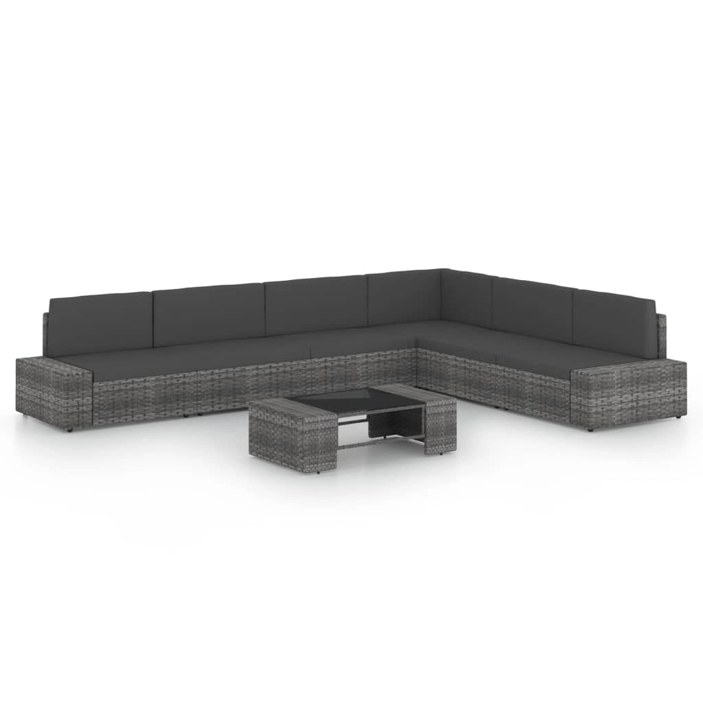 Set di mobili da giardino mobili da esterno 7 pezzi con cuscini resina intrecciata grigia 02_0017223