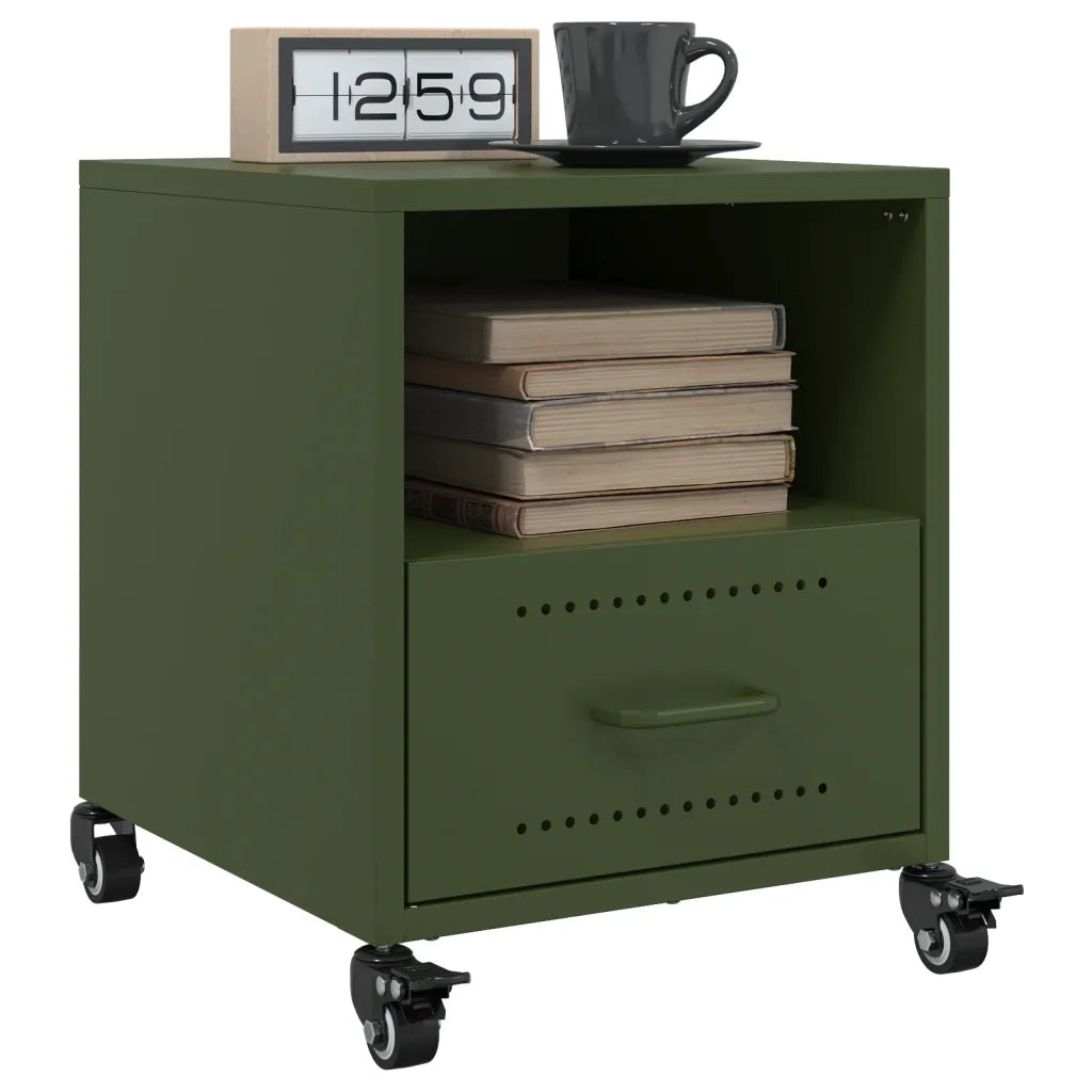 Set di 2 Comodini | Armadio da Notte | Mobiletto da notte Verde Oliva 36x39x43,5 cm in Acciaio