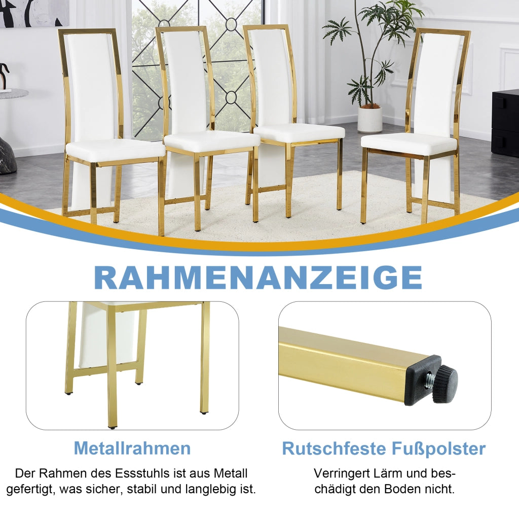 Set di 2 sedie da pranzo moderne bianco e oro con schienale alto; in PU e metallo; 109 cm