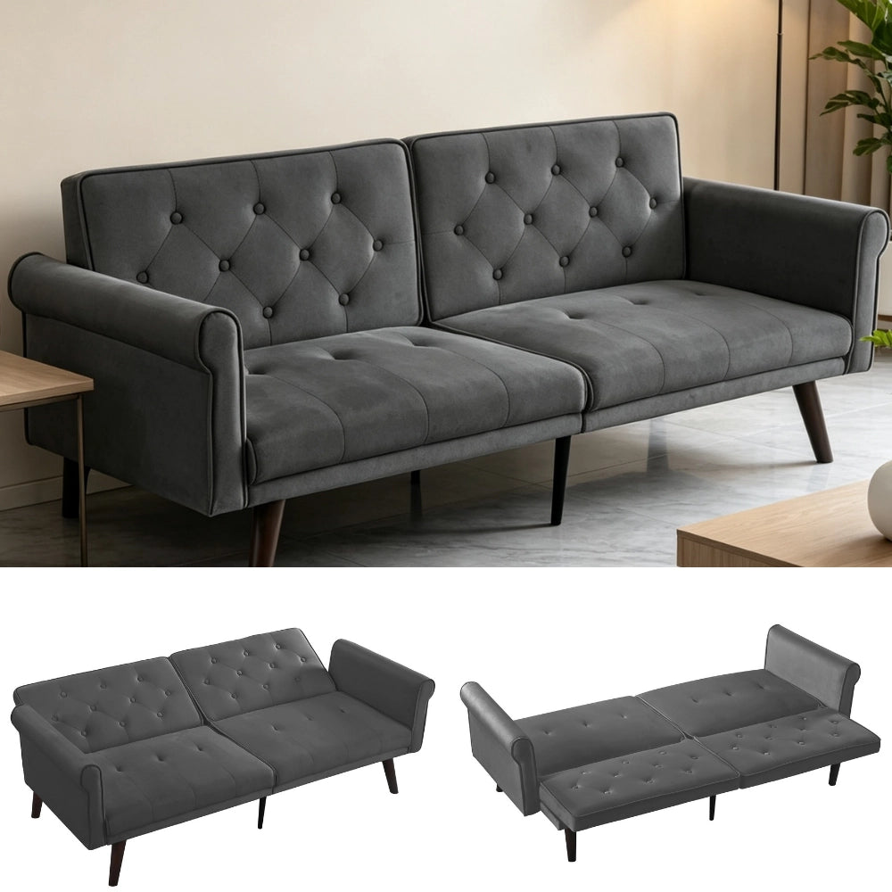 Divano letto 2 posti con schienali regolabili separatamente in 5 posizioni, velluto grigio 172 × 89 × 70 cm