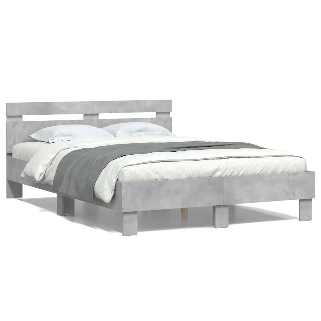 Letto matrimoniale | Letto per adulti | Giroletto con Testiera e LED Grigio Cemento 120x190 cm
