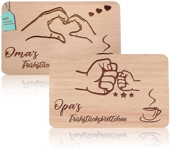 Set di 2 mensole per colazione per nonni | Tavola per snack con incisione | Regalo per nonni in legno di betulla | Ideale idea regalo per la mamma, il papà, le feste di compleanno e Natale