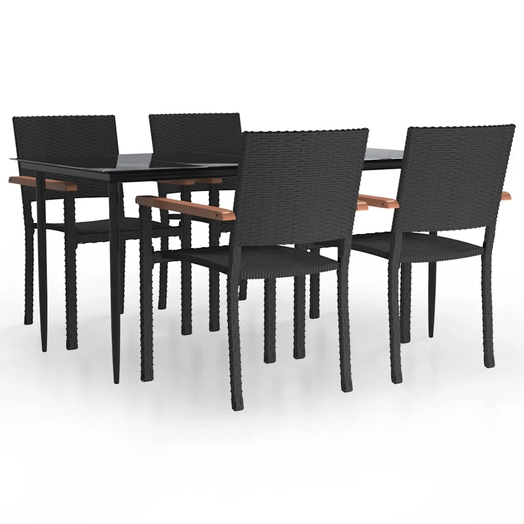 Set da Pranzo da Giardino 5 pz | Set Salotto da Giardino Nero in Polyrattan