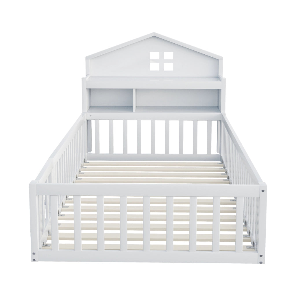 LETTO per bambini 90x200 cm in legno massello bianco con testiera portaoggetti