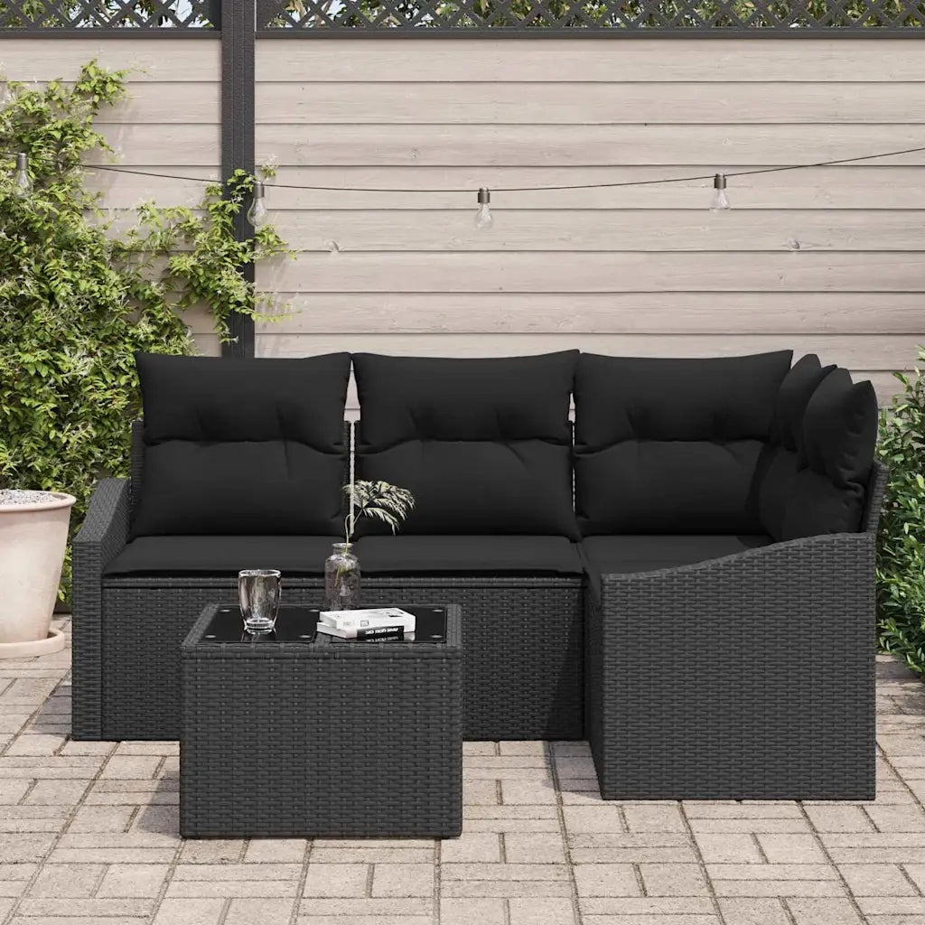 Set di divani con cuscino 5 pcs Nero polyrattan 3346713