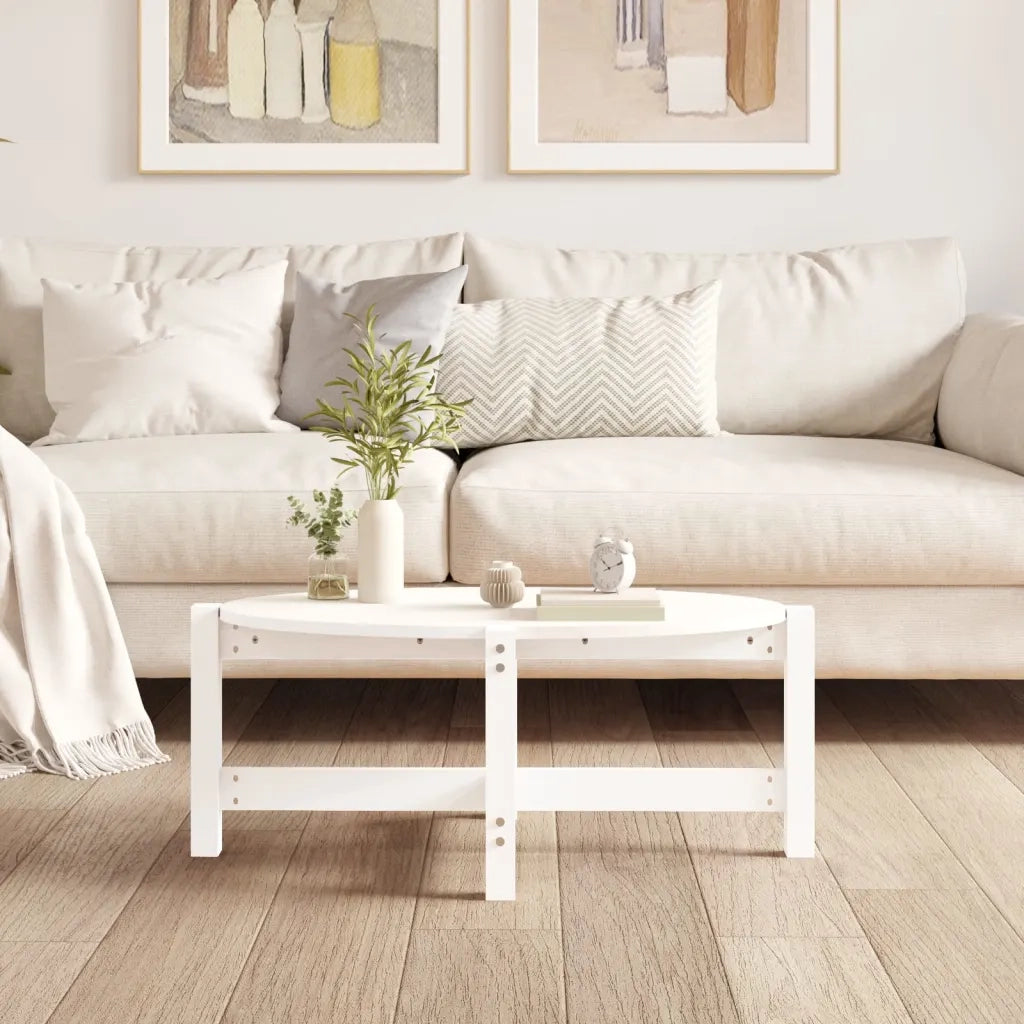 Tavolino da Salotto Bianco 87x48x35cm in Legno Massello di Pino cod mxl 5692