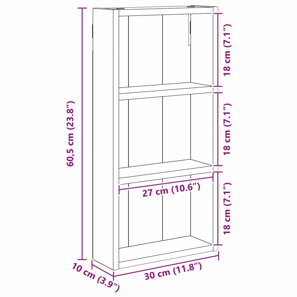 Armadio da bagno a muro Quercia Affumicata 30 x 10 x 60,5 cm