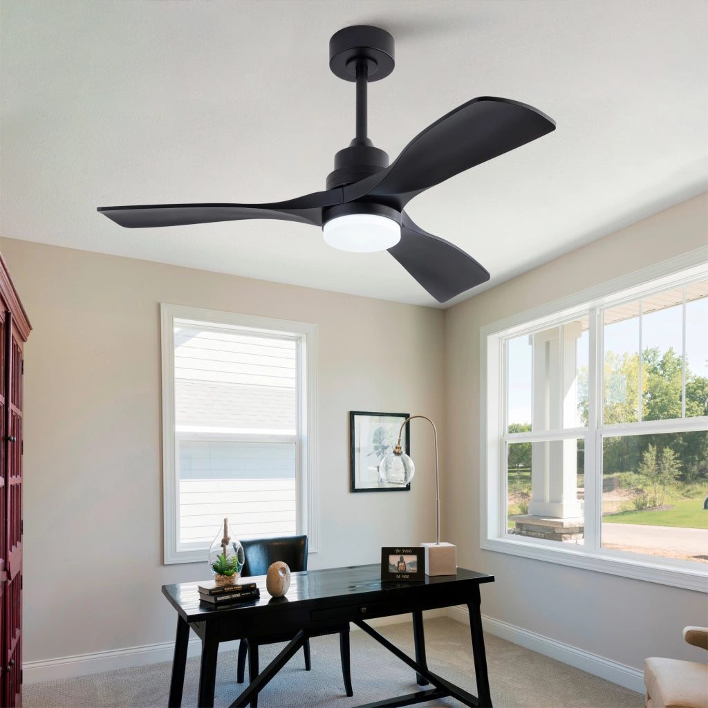 Ventilatore da soffitto nero con luce 107 cm 3 pale telecomando motore dc silenzioso reversibile memoria stile fattoria 220v