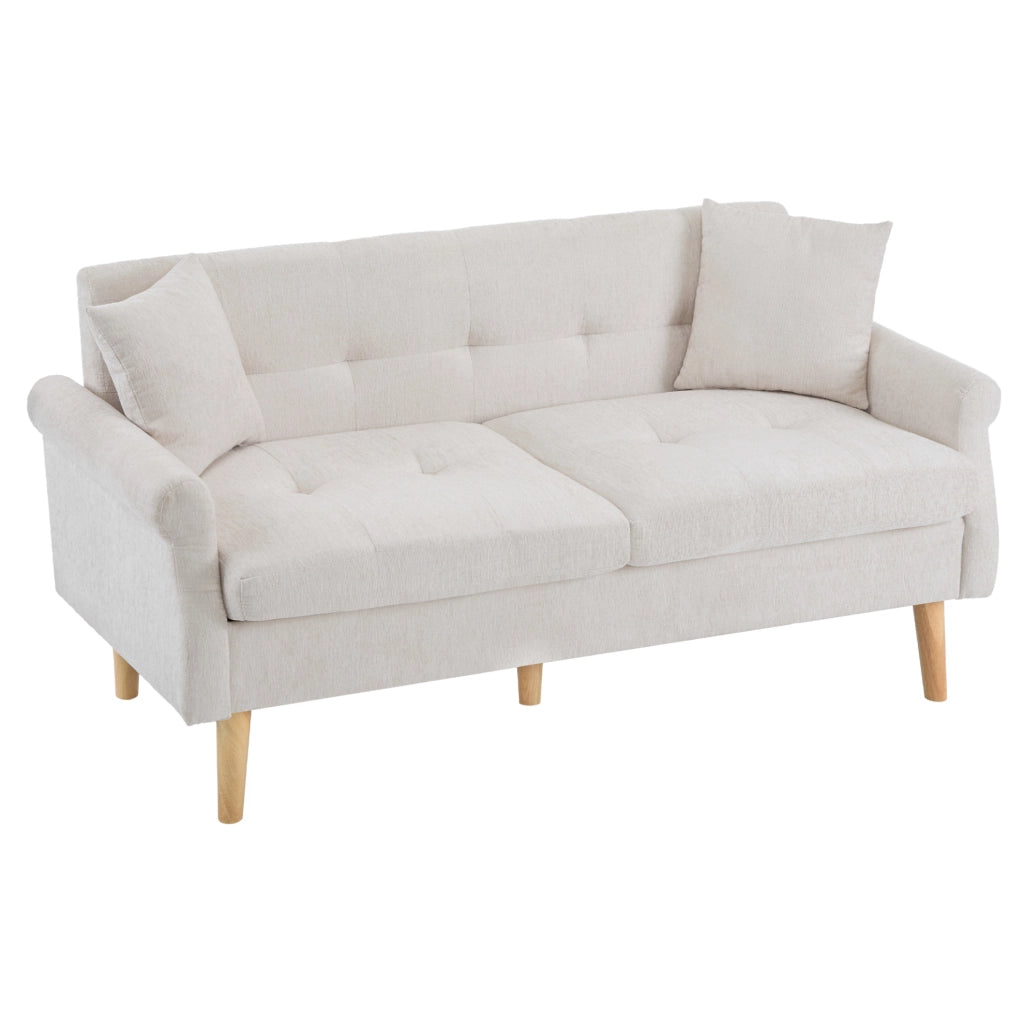 Divano 2 posti 162x74x77 cm in ciniglia beige con cuscini HOMVRA