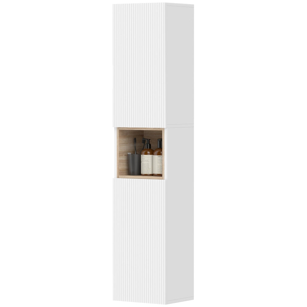 Mobile da Bagno a 2 Ante con Spazio Aperto e Ripiani Regolabili, in Legno, 30x24x140 cm, Bianco