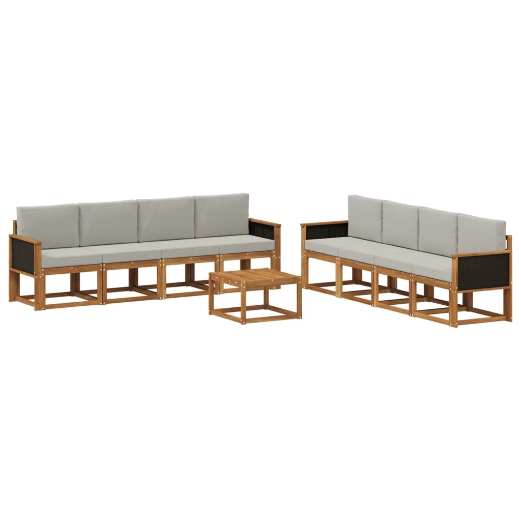 Set di divani da esterno 9 pz Naturale e Grigio Chiaro 3385082
