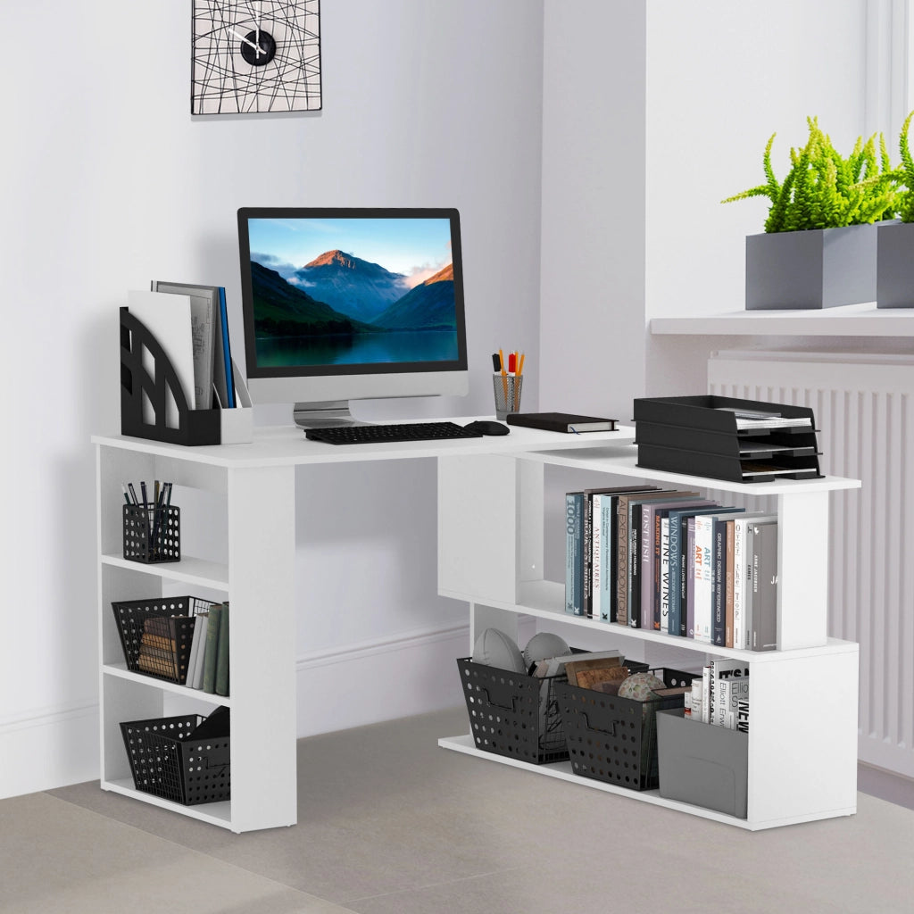 Scrivania ad Angolo con 5 Ripiani, 120 x 100 x 74.5cm, Bianca