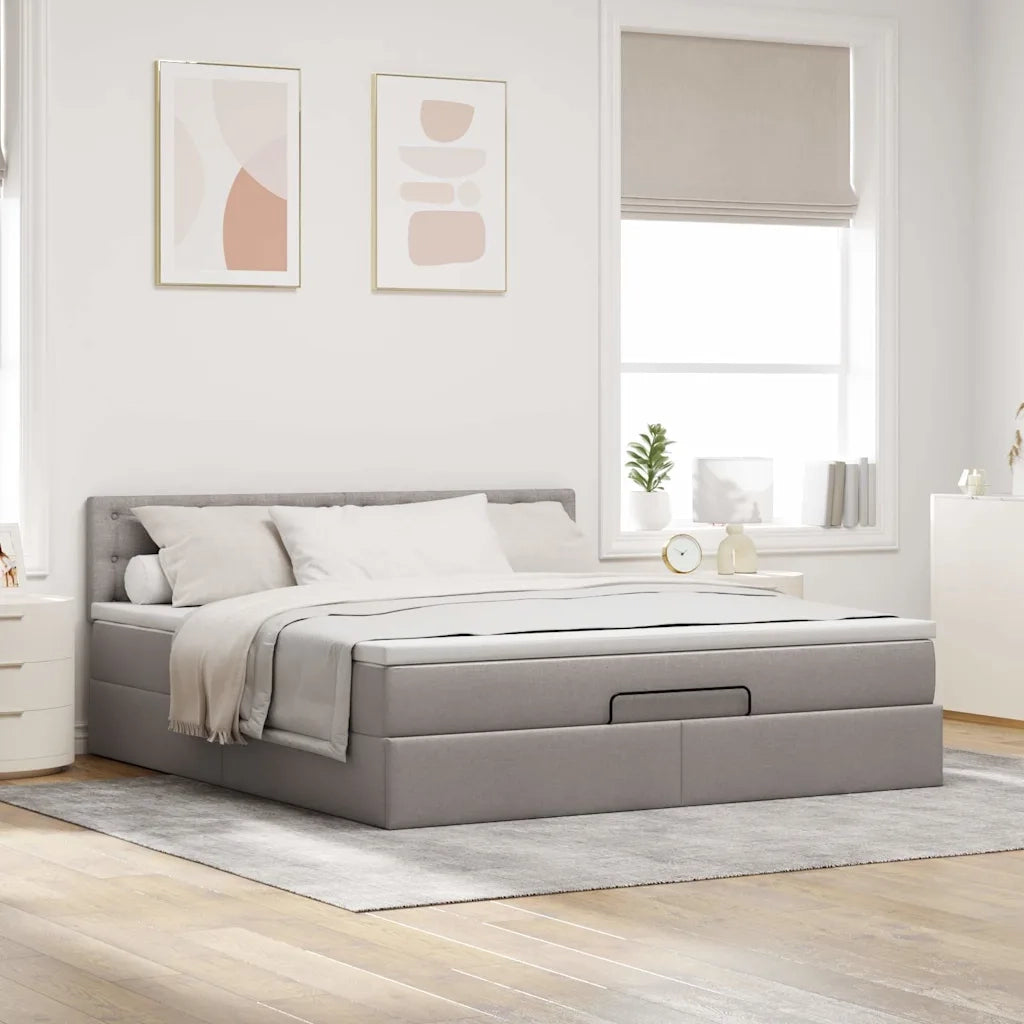 Pouf Letto con Materasso e LED Tortora 180x200cm in Tessuto 3312496