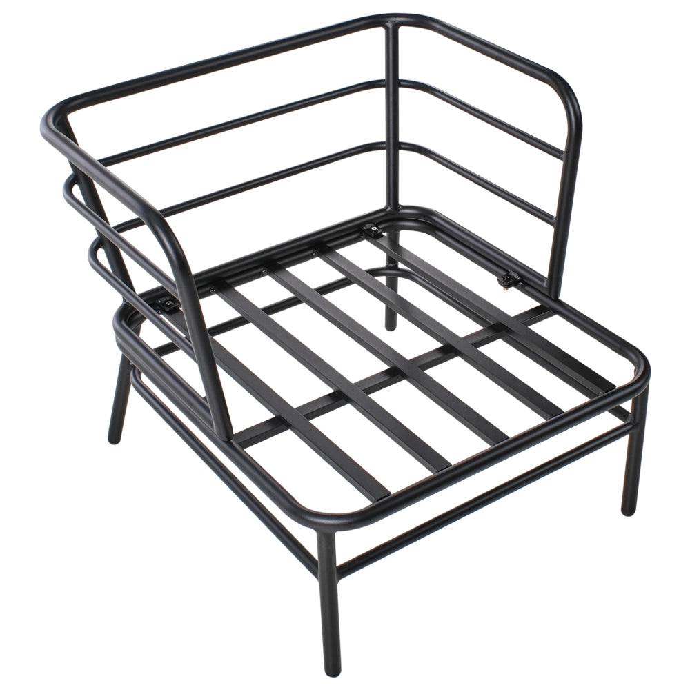Set da giardino Cuscini in tessuto beige chiaro sfoderabili Divano a 3 posti con poltrone Telaio in alluminio nero