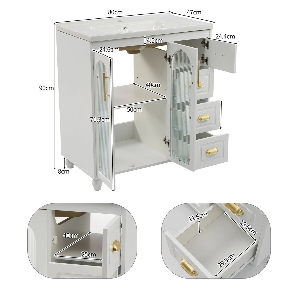 Mobile da Bagno con Lavabo in Ceramica e Sottolavabo 80 cm ¨C Xylo ¨C Bianco