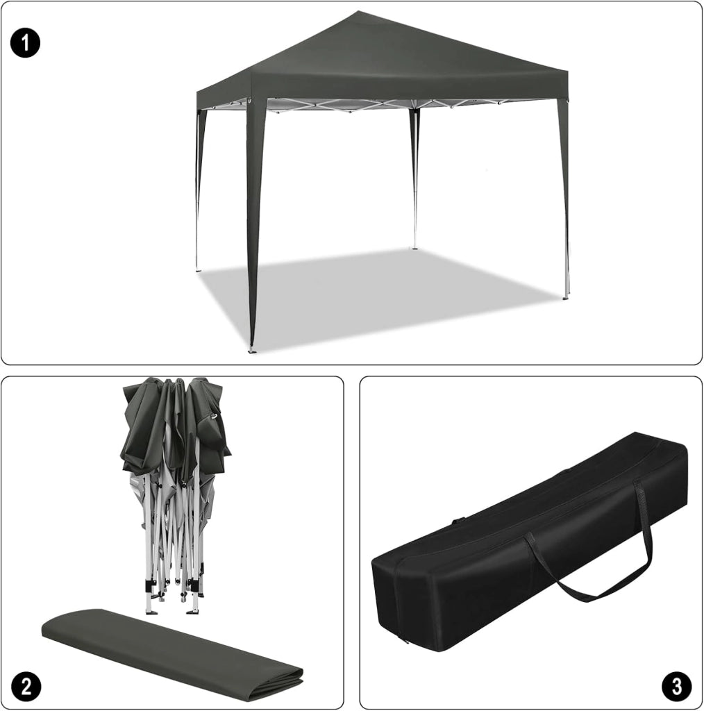 Gazebo da Giardino Richiudibile 3x3m Gazebo da Esterno in Ferro Regolabile in Altezza Tendone Pieghevole, Protezione Solare, Facile da Montare Grigio