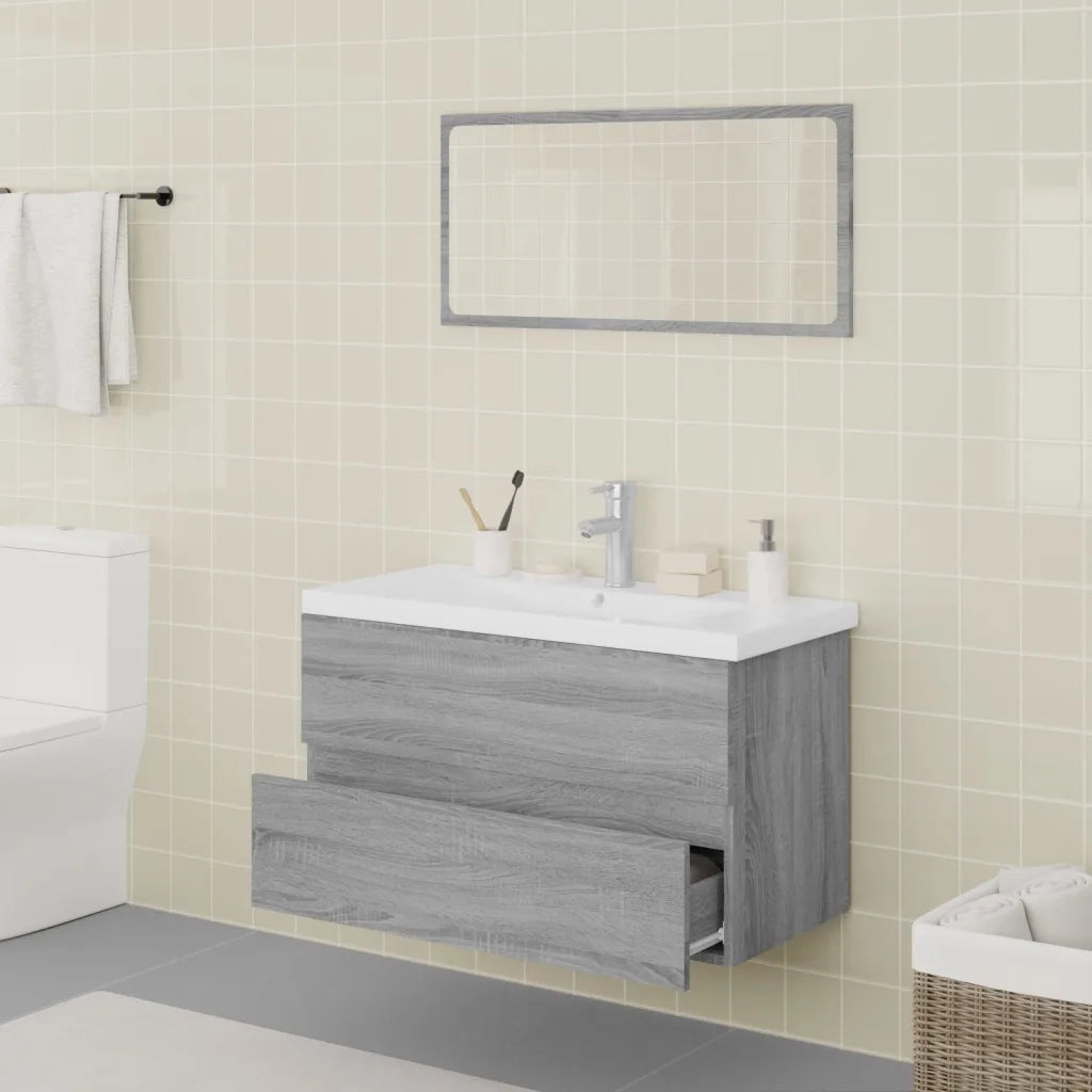 Set di Mobili da Bagno Grigio Sonoma in Legno Multistrato 3120352