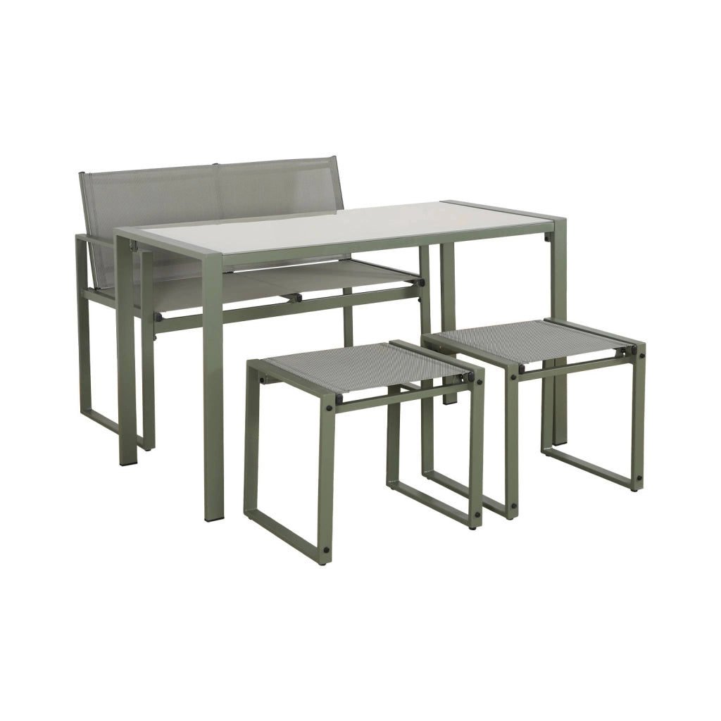 Set tavolo da giardino incastrabile in acciaio e textilene con 4