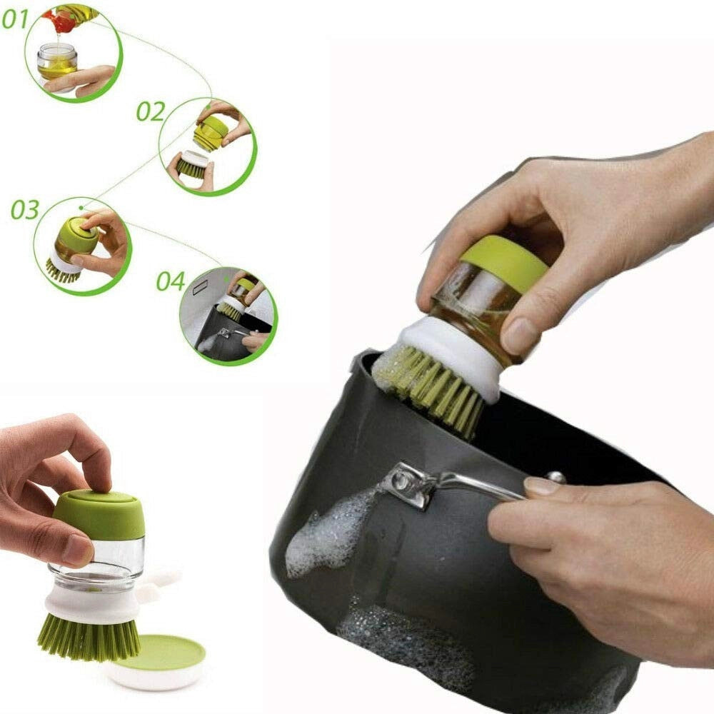 Trade Shop - Spazzola Con Dispenser Sapone Setole Rigide Antigraffio Lava Bicchieri Piatti Pentole -