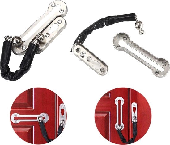 Catena di sicurezza per porte in acciaio inossidabile con funzione antidifrattoni per uso domestico e alberghiero