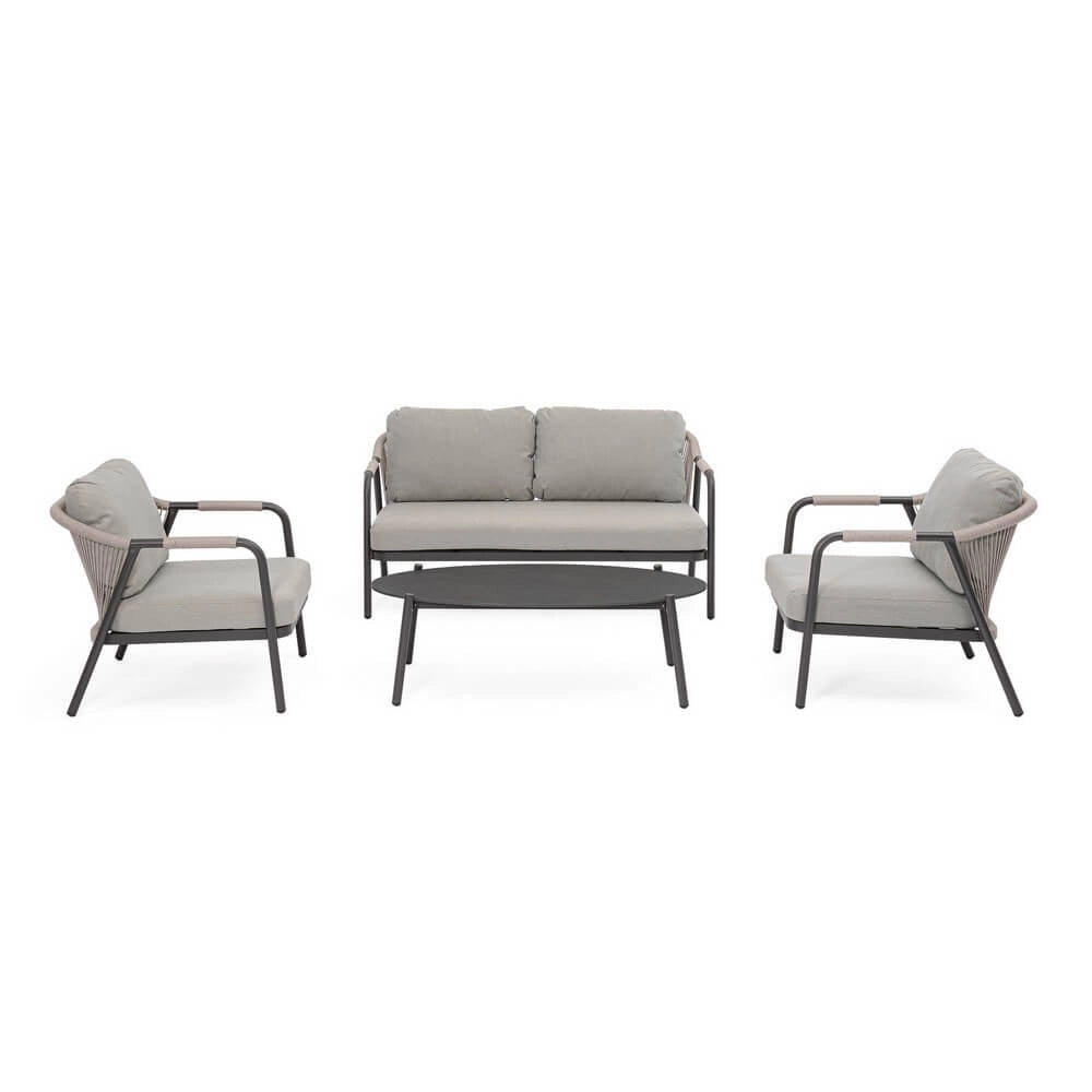 Set da 4 Salotto da Esterno in Alluminio con Cuscini e Corda - VERALIS