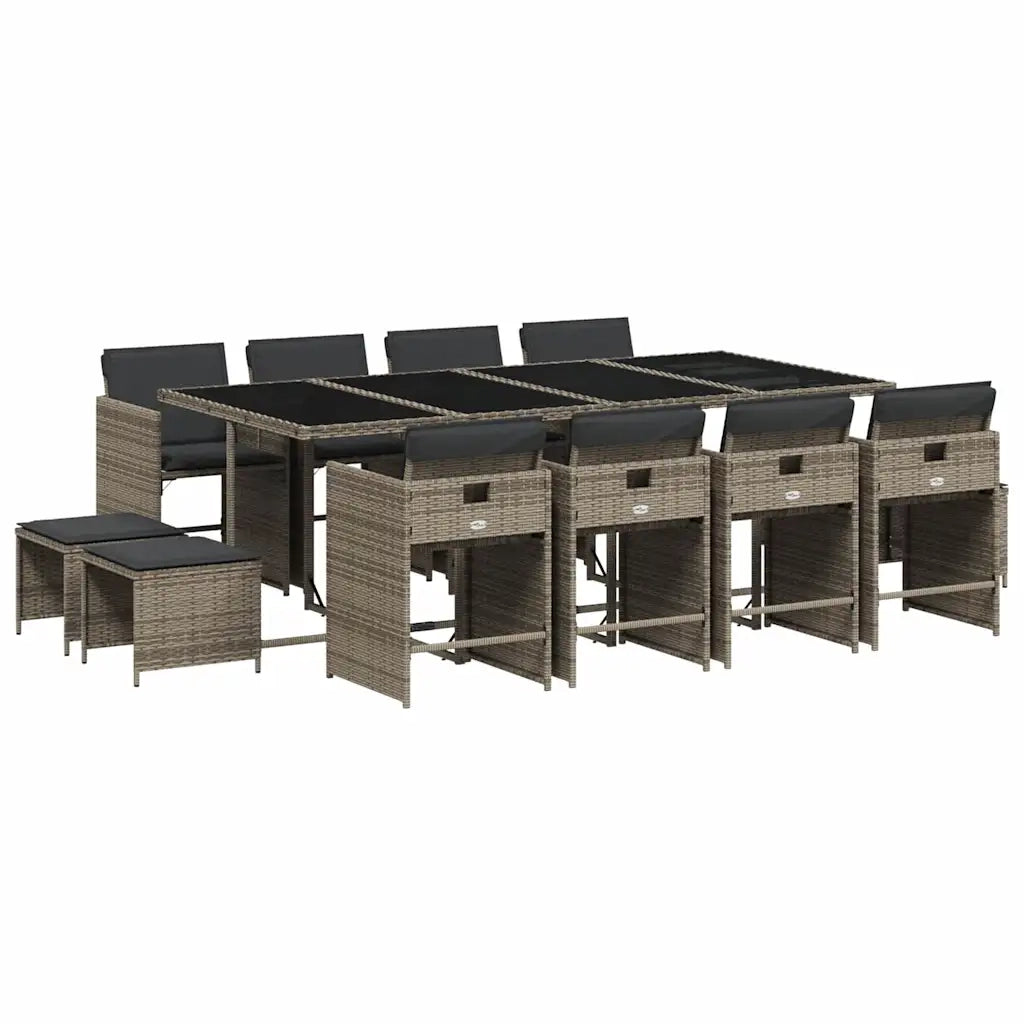 Set da Pranzo da Giardino 13pz con Cuscini Grigio in Polyrattan 3277927