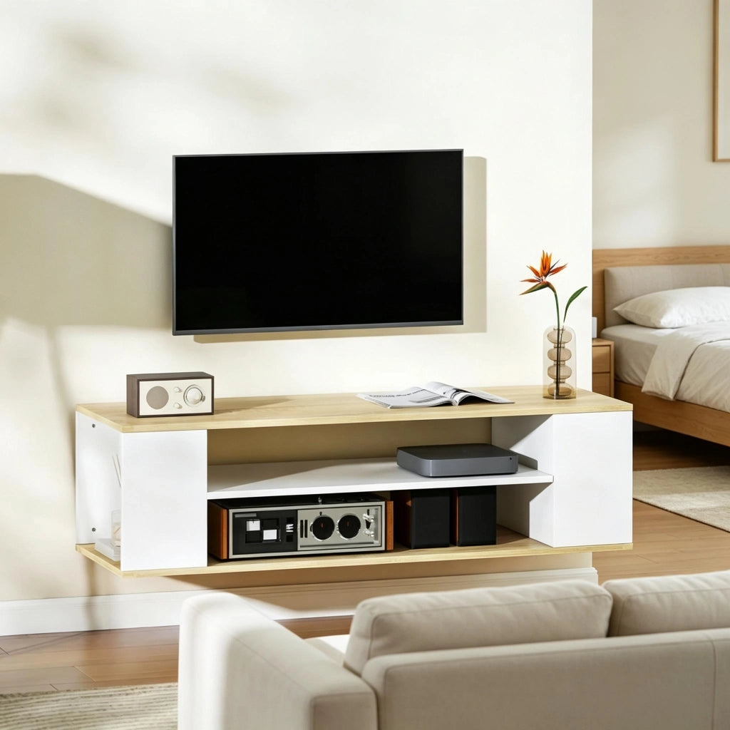 MOBILE TV con ruote 120x40x38,5 cm naturale e bianco