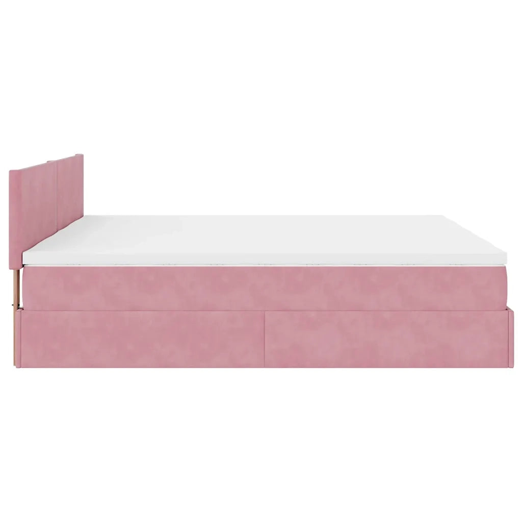 Struttura Letto Pouf con Materassi Rosa 200x200 cm Velluto