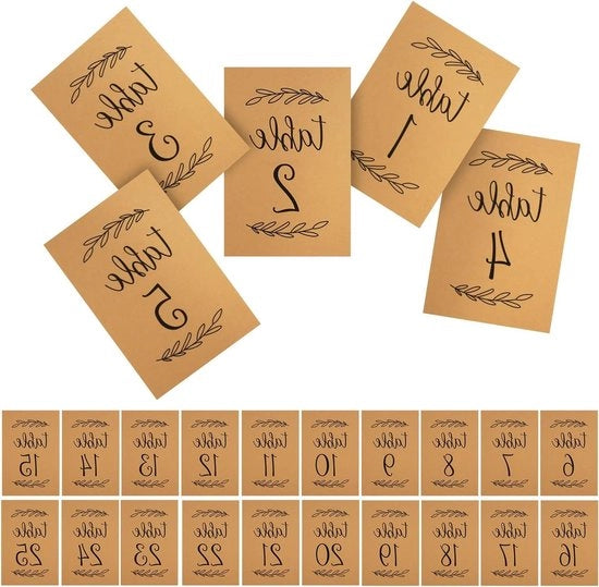 Set di numeri per tavolo per Matrimonio - Set da 25 pezzi - Doppio - 15,2x10,2cm - Carta di cartone - Ricevimento - Festa - Doccia di nozze - Anniversario - Celebrazioni