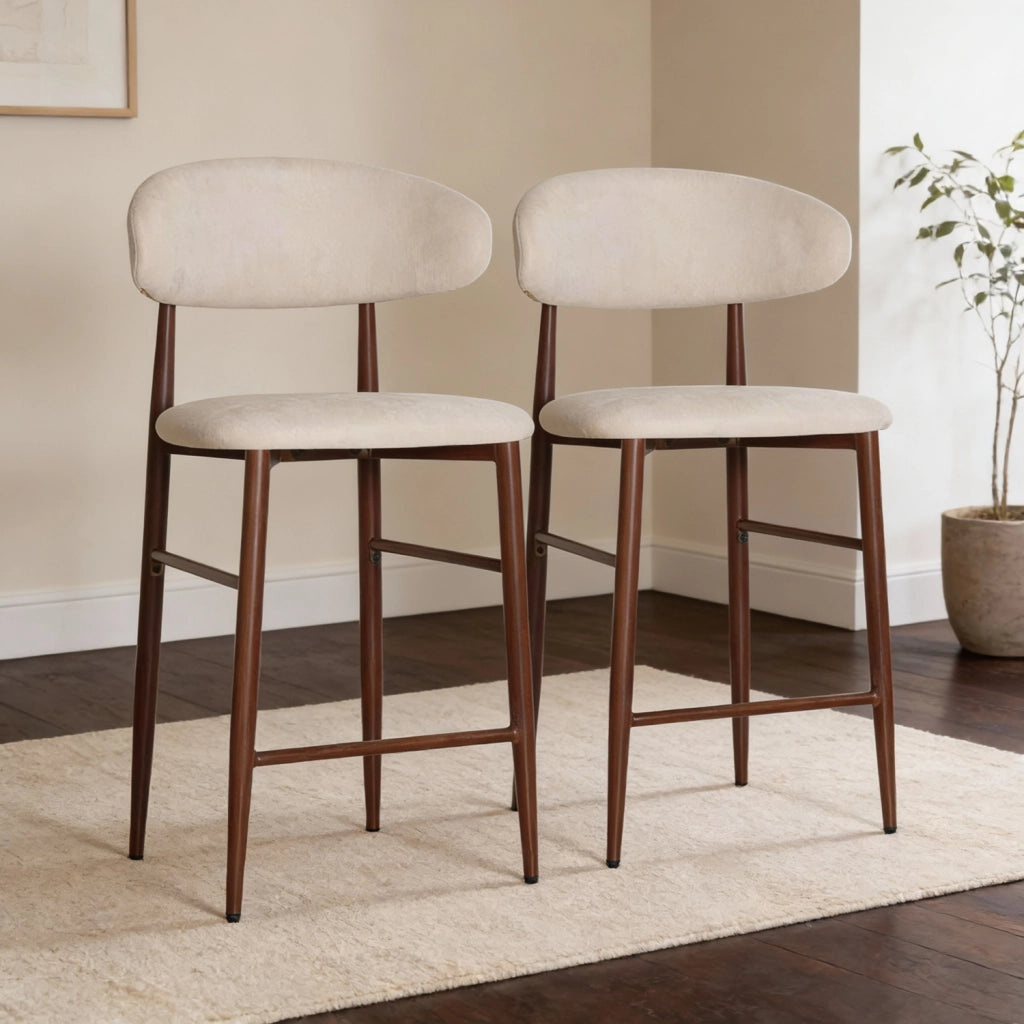 Set di 2 sgabelli da bar in metallo beige e legno scuro SIMON